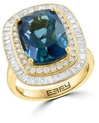 Effy - 14K, London Topaz & 1.26 Tcw Diamond Ring - Lyst