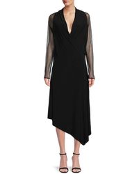 Donna Karan - Mesh Sleeve Asymmetric Midi Dress - Lyst