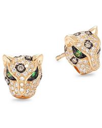 Effy 14k Yellow Gold & Two-tone Diamond Panther Stud Earrings - Metallic