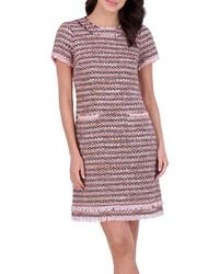 Eliza J - Bouclé Shift Dress With Fringe Detail - Lyst