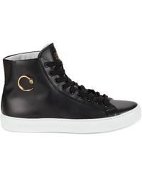 Class Roberto Cavalli - High Top Logo Leather Sneakers - Lyst