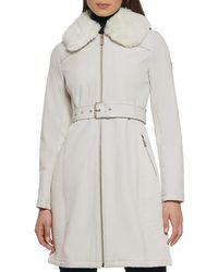 Guess - Faux Fur Collar Belted Car Coat - Lyst
