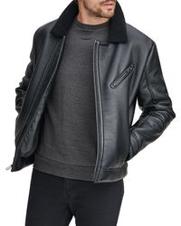 Marc New York Faux Fur-trim Spread Collar Faux Leather Jacket - Black