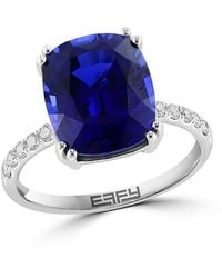 Effy - 14K, Lab-Grown Sapphire & 0.2 Tcw Lab-Grown Diamond Ring - Lyst