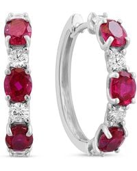 Effy - 14K, Lab Grown Ruby & 0.78 Tcw Lab-Grown Diamond Huggie Earrings - Lyst