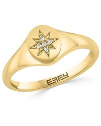 Effy - 14K & 0.02 Tcw Diamond Star Signet Ring - Lyst