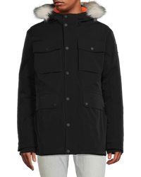 Andrew Marc Gramercy Faux Fur Trim Down Parka in Brown for Men | Lyst Canada