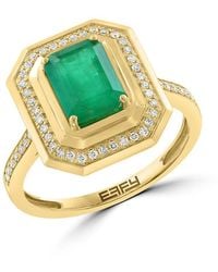 Effy - 14K, 1.42 Tcw Natural Emerald & 0.17 Tcw Diamond Ring - Lyst