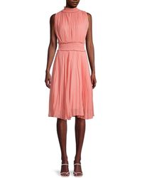 Nanette Lepore Shirred Pleated Midi Dress - Pink