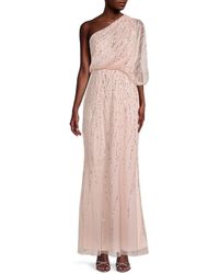 Adrianna Papell Beaded One-shoulder Gown - Pink
