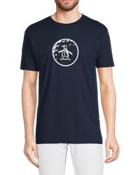 Original Penguin Bleu Marine Homme T-shirt en coton neuf manches courtes graphique Front BNWT 