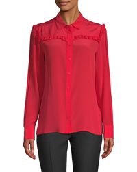 Maje Ruffled Silk Top - Red