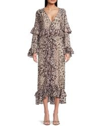 Walter Baker - Leopard Ruffle Midi-dress - Lyst