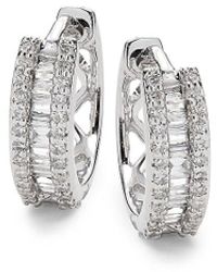Effy - 14K & 0.22 Tcw Diamond Halo Huggie Earrings - Lyst