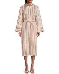 Brunello Cucinelli - 'Striped Belted Linen Blend Maxi Dress - Lyst