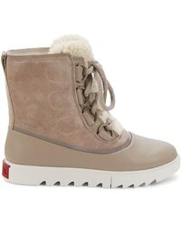 Sorel Joan Of Arctic Next Lite Shearling-trimmed Leather Boots - Natural