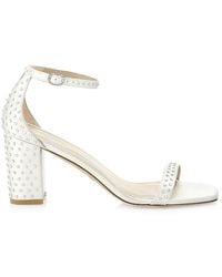 Stuart Weitzman - Nearlynude Satin Embellished Sandals - Lyst