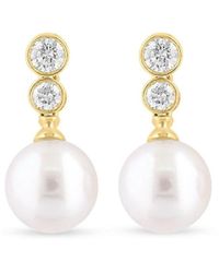 Effy - 14K, 8-8.5Mm Freshwater Pearl & Diamond Drop Earrings - Lyst