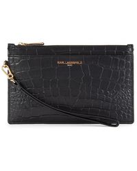 Karl Lagerfeld - Croc Embossed Leather Wristlet Pouch - Lyst