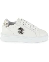 Roberto Cavalli - Snake-Embossed Low Top Leather Sneakers - Lyst