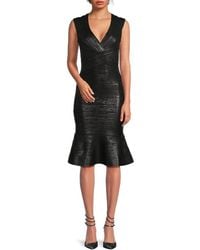Hervé Léger - Sophie Metallic Bandage Midi Trumpet Dress - Lyst
