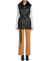 Calvin Klein - Faux Fur Collar Quilted Vest - Lyst