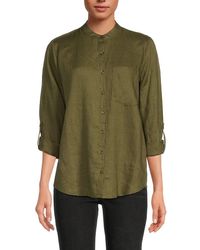 Saks Fifth Avenue - Band Collar 100% Linen Shirt - Lyst