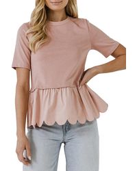 English Factory Solid-hued Poplin Scallop Detail Top - Multicolour