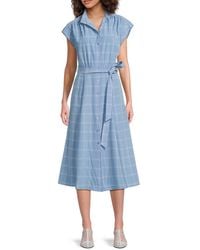 Calvin Klein - Windowpane Check Tie-Waist Midi-Dress - Lyst