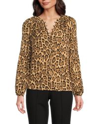 Tahari - Leopard-Print Button-Front Blouse - Lyst