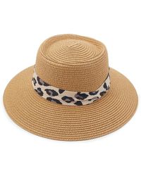 Bindya Cheetah-print Ribbon Boater Hat - Natural
