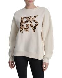 DKNY - Animal Print Logo Drop Shoulder Sweatshirt - Lyst