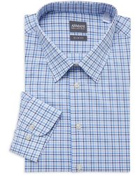 Armani Slim-fit Checker-print Dress Shirt - Blue