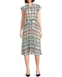 Tahari - Floral-Grid Flutter-Sleeve Midi-Dress - Lyst