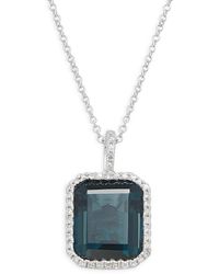 Effy - 14k White Gold, Sapphire & Diamond Pendant Necklace - Lyst