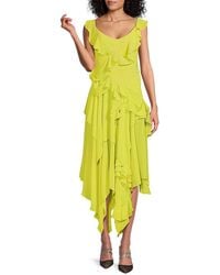 BCBGMAXAZRIA - Sleeveless Ruffle Midi Dress - Lyst