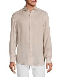 Brunello Cucinelli - 'Easy Fit Linen Blend Striped Shirt - Lyst