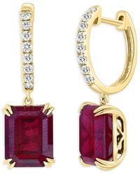 Effy - 14K Rose, Lab Grown & 0.31 Tcw Lab Grown Diamond Huggie Drop Earrings - Lyst