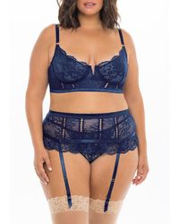 Oh La La Cheri Underwire Bra With Matching High-waist Garter Belt And G- string, 3 Piece in Blue