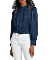 Tahari - The Esperanza Lace-Trimmed Satin Blouse - Lyst