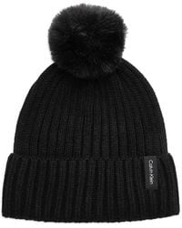 Calvin Klein - Faux Fur Pom Pom Ribbed Beanie - Lyst