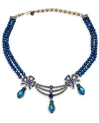 Heidi Daus Bow Tie Crystal Rhinestone & Glass Bead Necklace - Blue