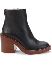 Chloé - Block Heel Leather Booties - Lyst