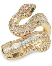 Effy - 14k Yellow Gold, Diamond & Emerald Snake Ring/size 7 - Lyst