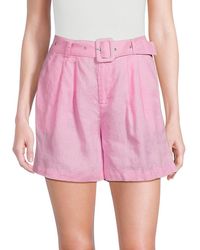 Saks Fifth Avenue - High Rise 100% Linen Belted Shorts - Lyst