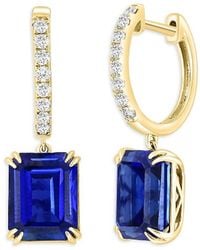 Effy - 14K, Lab Grown Sapphire & 0.25 Tcw Lab Grown Diamond Drop Earrings - Lyst