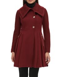 Guess - Pleated Wool Blend Flared Coat - Lyst