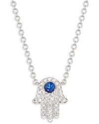 Saks Fifth Avenue Saks Fifth Avenue 14k White Gold, Blue & Diamond Hamsa Pendant Necklace