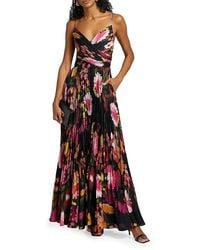 Kobi Halperin - Yonah Pleated Floral Satin Maxi Dress - Lyst