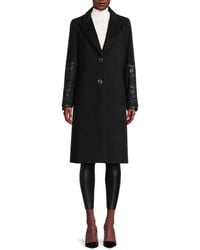 MILLY - Wool-Blend Faux-Leather Sleeve Coat - Lyst